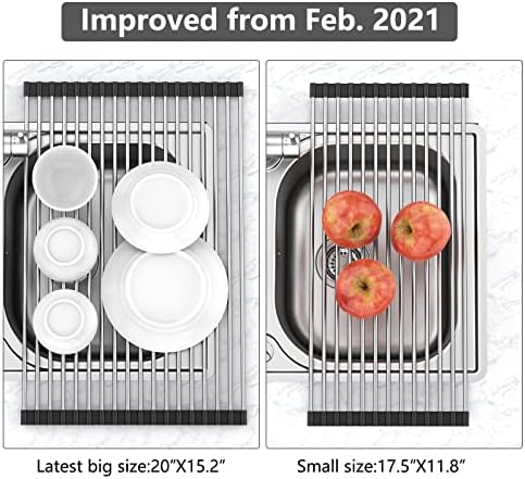 Lemikkle 20 x 15,2 sobre o rack de secagem da pia, role de prato de secagem, prato dobrável rack de secagem rack de aço inoxidável