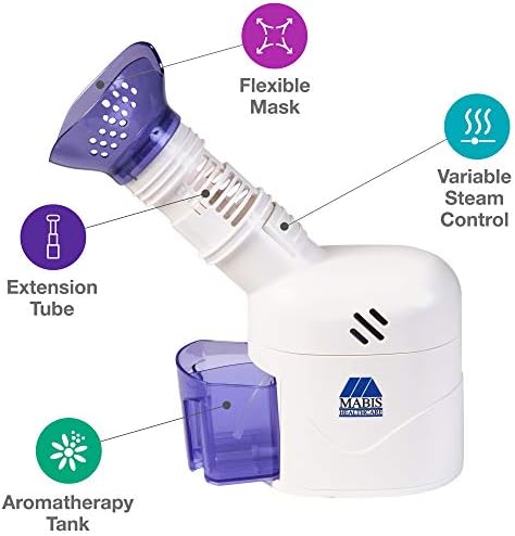 Vapor facial de Mabis, inalador de vapor, FSA elegível, vaporizador ou vapor vocal com difusor de aromaterapia e máscara de face