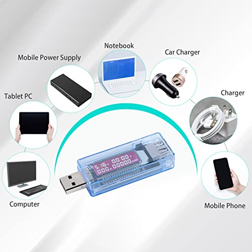 Jessinie KWS-V20 Testador USB Voltímetro Multímetro Multímetro 3-9V 0-3A Testador de bateria de alimentação digital LCD LCD Para capacidade de energia para capacidade para celular carregador com shell azul