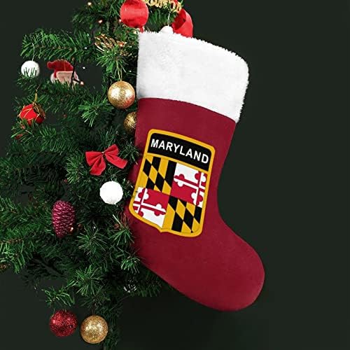 Maryland Flag Christmas Stocking Classic pendurou ornamentos de punho branco bolsa de doces para decorações de festas de férias em família