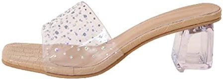 Flipers de dedo do pé quadrado para mulheres do calcanhar médio Transparent Beach Sandals Dress Slides Ladies Flip Flip