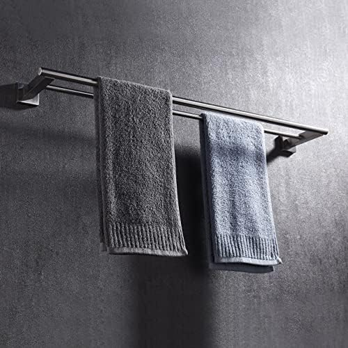 Acessórios de banheiro de 5 peças Hoooh Conjunto de acessórios de aço inoxidável escovado-Inclui barra de toalha dupla, anel de toalha, suporte de papel higiênico, ganchos de túnica 2x, BS101S5-bn