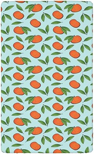 Folha de berço ajustada com tema de tangerina, lençol padrão de colchão de berço padrão para meninas meninas, 28 “x52”,