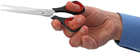 Wedo Universal Scissors, aço inoxidável, plástico redondo 9766 tesouras para todos os fins Greias macias 15,5 cm preto/vermelho