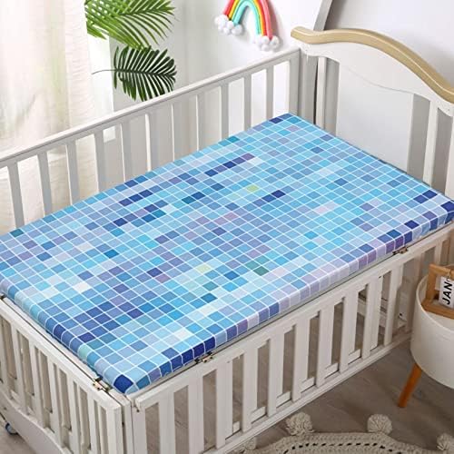 Mini-berço com tema em mosaico, lençóis de berço, lençóis de berço portáteis Ultra Soft Material Baby para meninas meninas, 24 “x38”, multicolor de azul de céu profundo