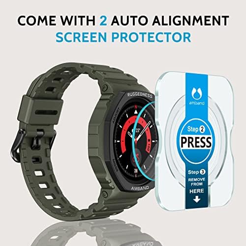 AMBAND BANDS CASE Protetor de tela Compatível com Samsung Galaxy Watch 5 Pro 45mm, R1 Sport Series Rugged Protection Cover Strap e 2 pacote de filme de vidro temperado para Galaxy Watch5 Pro