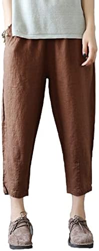 Calças Maiyifu-Gj Capri para mulheres puxam calças de linho soltas de linho