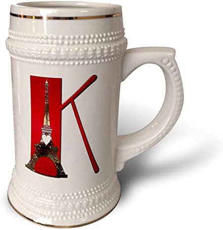 3drose Red Monogram Initial K com uma torre Eiffel - 22oz de caneca de Stein