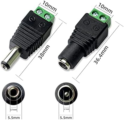 5pcs 12V DC Power Connector Male+fêmea 2,1x5,5mm Adaptador de plugue de tomada de soquete para CCTV Cântico de tira de