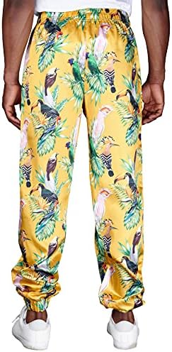 Mad Engine Men's Tropical Birds of Paradise Gold Satin Lounge Sleep Sleep