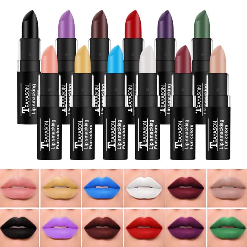 Biokusy 12 Pack Matte Lipstick Conjunto, Black Goth Novelty Lipstick, Hidratante Cor de Lips duradouros Para o Kit de Presente de Maquiagem