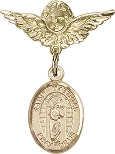 Rosgo do bebê de obsessão por jóias com São Matthias O Apóstolo Charme e Anjo com Wings Badge Pin | Rosgo do bebê de ouro