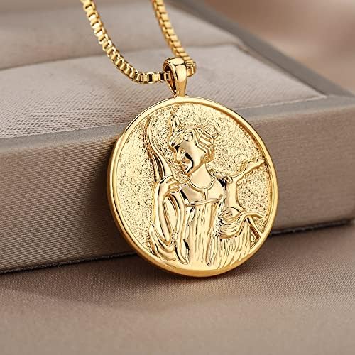 Minhi Gold Goddess Artemis Colar para mulheres Vintage Round Medallion Pingente Jóias para ela - Hecate - 45cm_ Jewelry Gifts