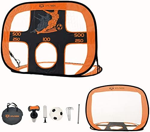 Kalakids Mini Soccer Get Gets para quintal + interno, 2 em 1 redes de futebol com bolsa de transporte - conjunto de metas