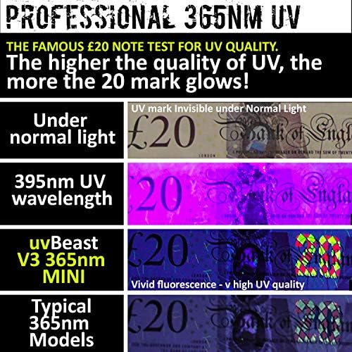 UvBeast New V3 365nm Mini - Lanterna UV da luz preta - Alta definição Ultravioleta - LED de alta potência de alta potência de grau profissional - Estoque dos EUA
