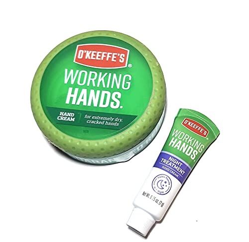 O'Keeffe's Working Hands Hand Cream, Jar de 2,7 onças com amostra de creme para o tratamento noturno de mãos funcionais