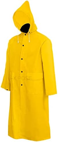 Xpose Segurança Casaco de chuva amarelo pesado .35mm PVC 48in Casaco de capa de chuva com capuz destacável, impermeável, pesca
