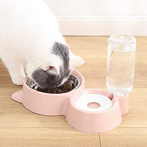 Langca Pet Supplies Double Bowl Automático, tigela de comida, tigela de cachorro, tigela de água de gato, tigela de estimação, rosa