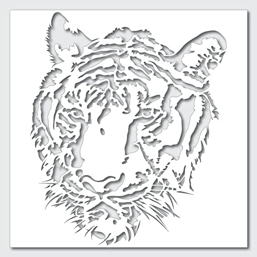 Estêncil de face de tigre - Arte da parede rústica Diy Desenho de desenho de animais Safari Modelo de artesanato Melhores estênceis grandes de vinil para pintar em madeira, telas, parede, etc.