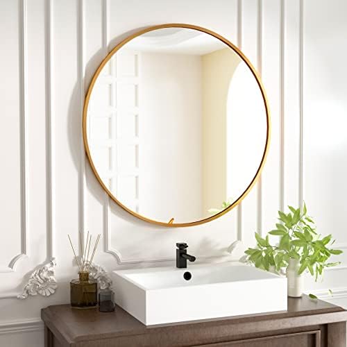 Espelho redondo de Harritpure 18 espelho de círculo de parede dourado com moldura de alumínio escovado Decoração moderna para banheiro, sala de estar, vaidade, quarto, entrada