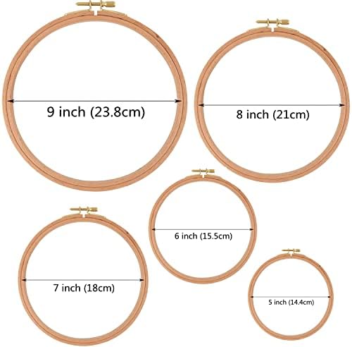 Armadilhas de bordado de madeira de faia, 5 pacotes 5 polegadas de arco de ponto cruzado, lascas redondas de bordados