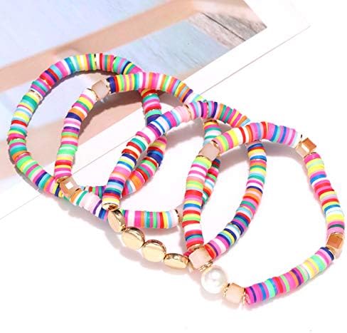 Colares de surfista Heishi Bracelets - Coloque de disco de vinil colorido Colar de amor Boho Rainbow Stack Stretch Friendshiplet Bracelet colares para mulheres meninas