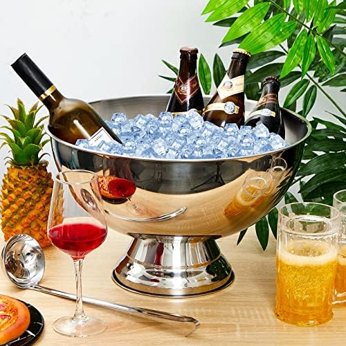 GEETERY 3 galão 12l Aço inoxidável Tigela de chumbo de champanhe com balde de gelo de concha para festas tigela de vinhos