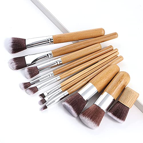 Pincel de maquiagem 11pcs racha de maquiagem natural de bambu natural Definir a ferramenta de maquiagem de fundação