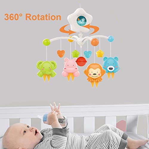 Baby Crib Mobile com projrctor e música relaxante, pendurado animais rotativos sacudindo o brinquedo de presente para
