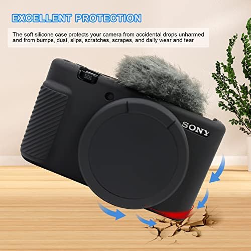 Caixa de capuz fácil compatível com a câmera de vlogging digital Sony ZV-1 ZV1, protetor de cobertura protetora de borracha de silicone macio anti-arranhão com tampa de lente removível