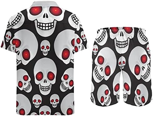 Red Eyes Skulls Men 2 peças Hawaiian Set Button-Down Sleeve Shirts Calças de praia Faixa Fit Fit