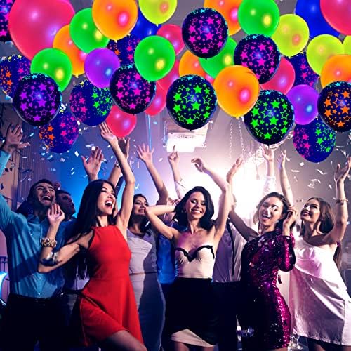 Balões de neon de 90 peças Cadeya, balões de 12 ”da Star Blacklight brilham no balão de látex de hélio escuro de hélio para aniversário, casamento, festa de neon, suprimentos de decoração de festas Glow