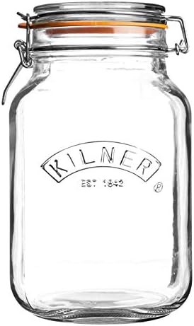 KILNER 0025.512 Jarro de preservação do clipe de vidro quadrado, 1.5L, transparente