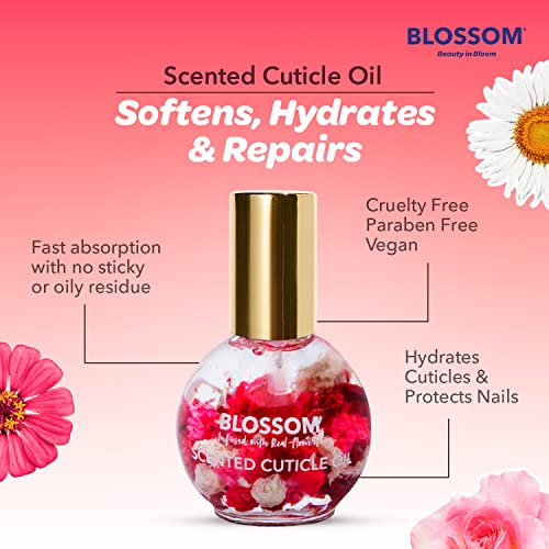 Blossom hidratando, hidratante, fortalecedor, óleo de cutícula perfumada, infundida com flores reais, feitas nos EUA, 0,42 fl.