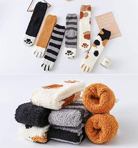 Loritta 6 pares meias femininas fuzzy meias inverno quente macio aconchegante e fofo casa de lineador de sapatilhas dormindo presentes de natal