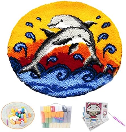 Kits de gancho de trava de tapete de golfinho diy, bordados de tapete artesanal fazendo kits com padrão de lona impressa,