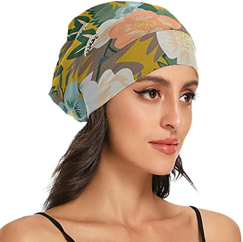 Skull Cap boné de tampa do sono para chapéu de capuz para mulheres folhas florais Flores Vintage Country Garden Sleeping Working Hair Headwear