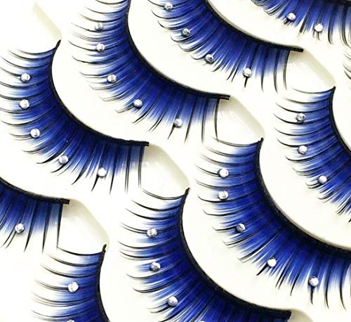 5 pares azuis cílios falsos com strass 3d fofas de extensão de faux parque