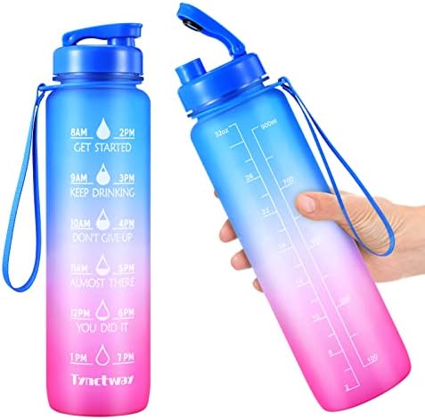 32 oz de garrafa de água motivacional com marcador de tempo garante que você beba água suficiente ao longo do dia - BPA Free