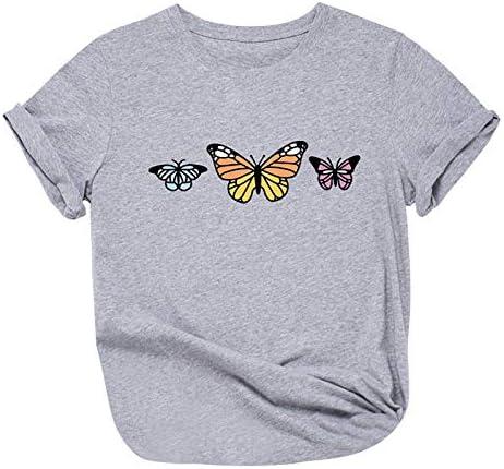 Camisas femininas dos namorados de grandes dimensões de mangas curtas impressão borboleta o pescoço camiseta solta blusas