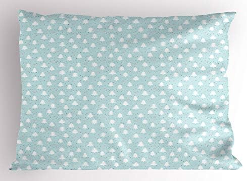 Ambesonne Pine Pillow Sham, silhuetas de pinheiro e coelhos pano de fundo pastel pontilhado, travesseiro impresso em tamanho padrão decorativo, 26 x 20, cinza azul