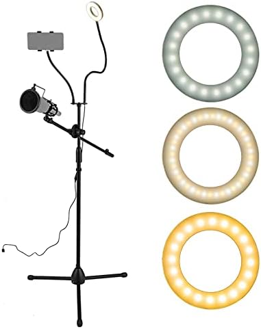 Big John 3.5 Luz de anel selfie com suporte de tripé e suporte para celular e Stand & Pop Filter para transmissão ao vivo/maquiagem compatível com iPhone e smartphone Android