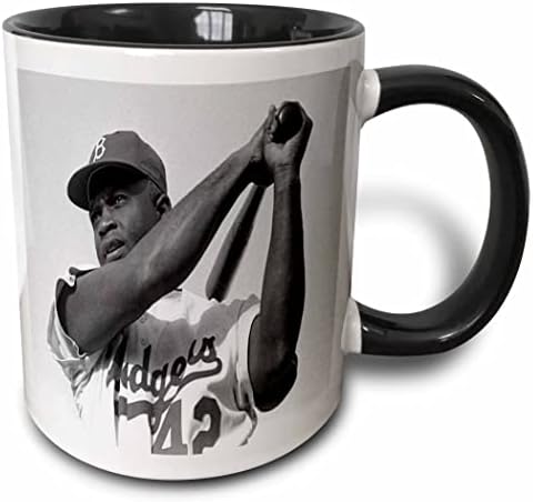 3drose Mug_80393_4 Imagem de Jackie of the Brooklyn Dodgers Two Tone Black Caneca, 11 oz, multicolor