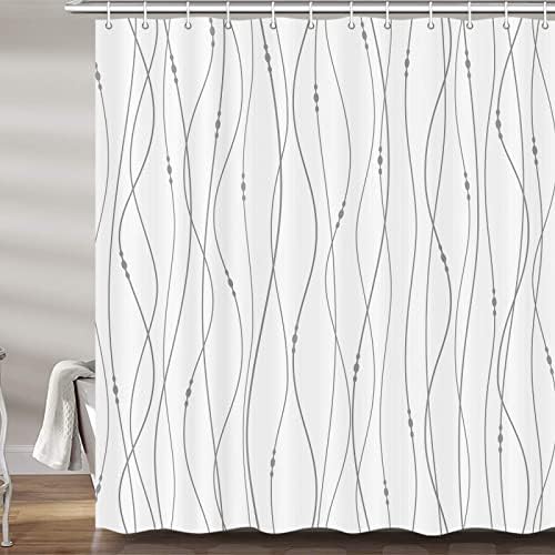 Cortina de chuveiro listrada cinza e branca Conjunto para decoração de banheiro cortinas minimalistas de banho com ganchos