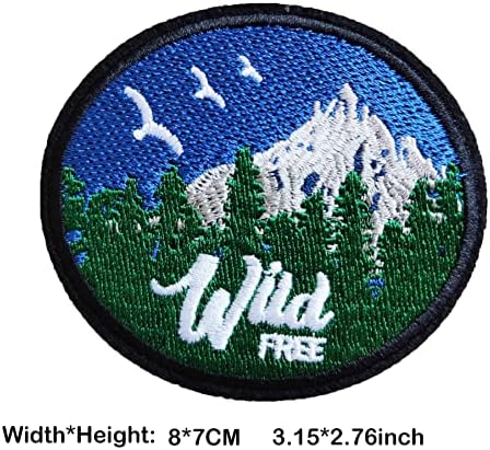2pcs Wild Free Travel Camping Ferro redondo colorido em costura em patch, emblema de emblema de patch bordado para mochilas, jeans, jaqueta