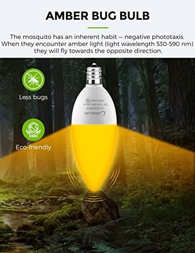 Lâmpadas de inseto de LED amarelo Lohas, lâmpadas de candelabra de 3pack amarelo E12, sem pregos de 6W Ambar Yellow Lights para fora, 60 watts equivalente, não-minúsculo