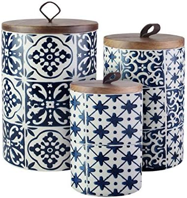 American Atelier Medallions Casister conjunto de potes de cerâmica de 3 peças em design chique com tampas para biscoitos, doces,
