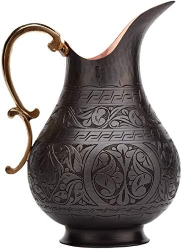 Demmex the arremessador, 1 mm de cobre sólido de cobre artesanal gravado Pitador de cobre Jug Ayurveda para água potável, mula de