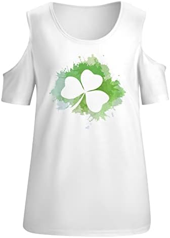 Wpoumv St. Patricks Dia Mulheres ombros frios Tops de estampa shamrock Camisetas de manga curta T Trendy Crew Neck Casual