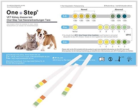 Testes de urina de rim de estimação de um passo, tiras de urina, 5 x exames de urina 3 testes de parâmetros, testes para cães gatos e animais, testes precisos para SG, proteína, creatinina, embrulhada individualmente - 5 tiras de teste